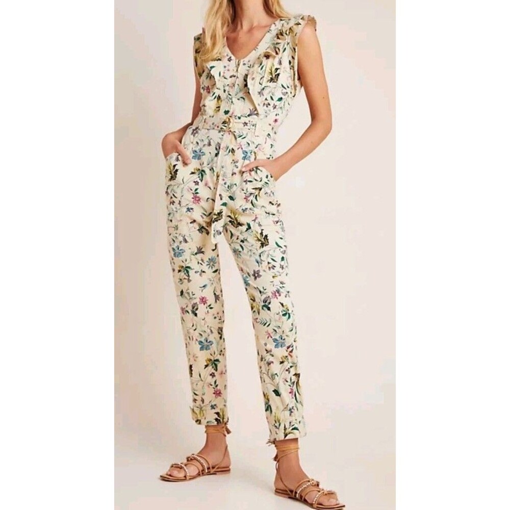 Anthropologie Jumpsuit Women’s Size 0 Sleeveless Floral Ruffle